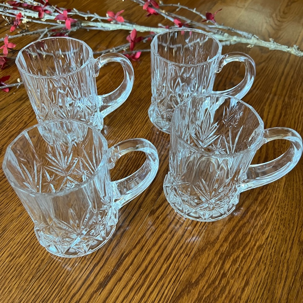 Crystal Cut Glass Vintage Set of 4 Mugs